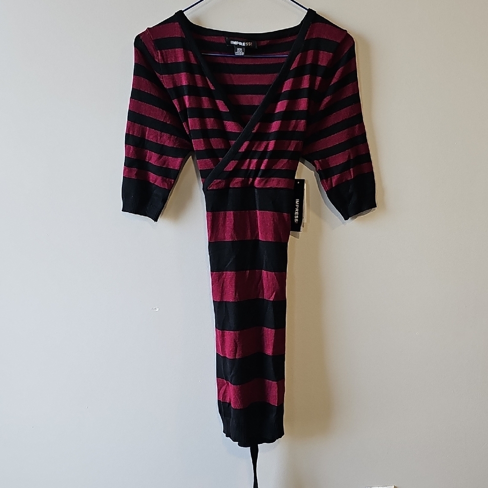 IMPRESS Medium Burgundy and Black Striped Top